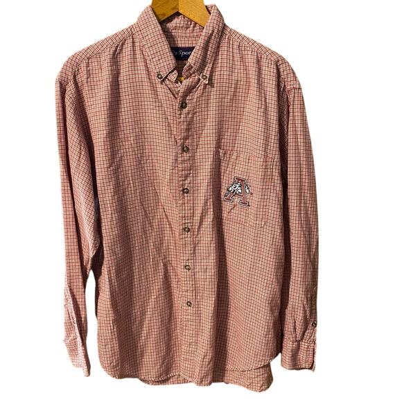Vintage Men's Red Checkered Arkansas Razorback hogs button down shirt cotton Med - Picture 1 of 8